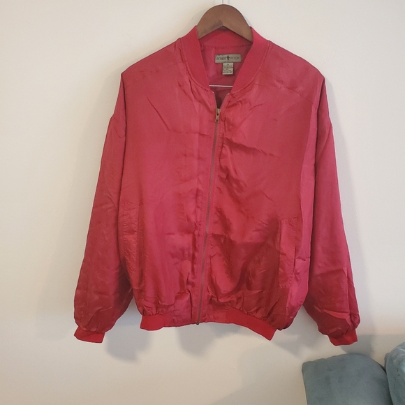 Robert Stock 100% silk lightweight burgundy bomber jacket Size Medium - Picture 1 of 8